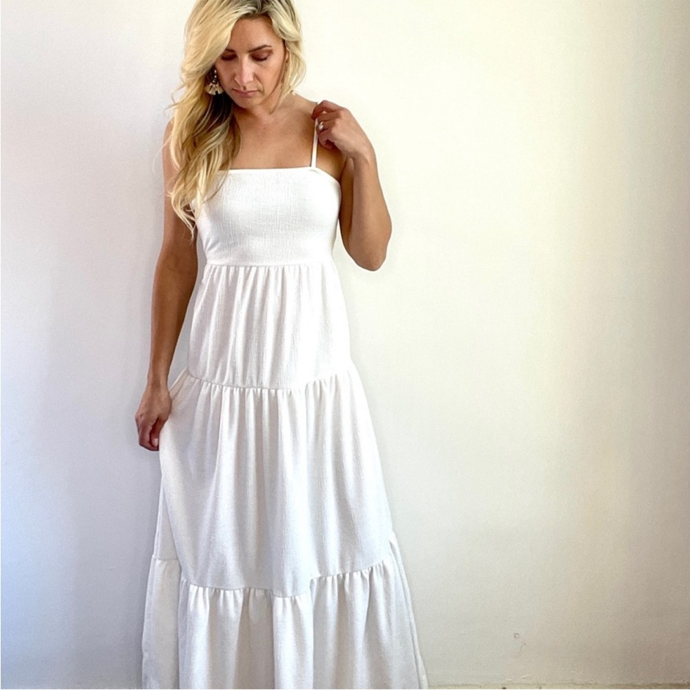 Nastygal white maxi tiered open back dress